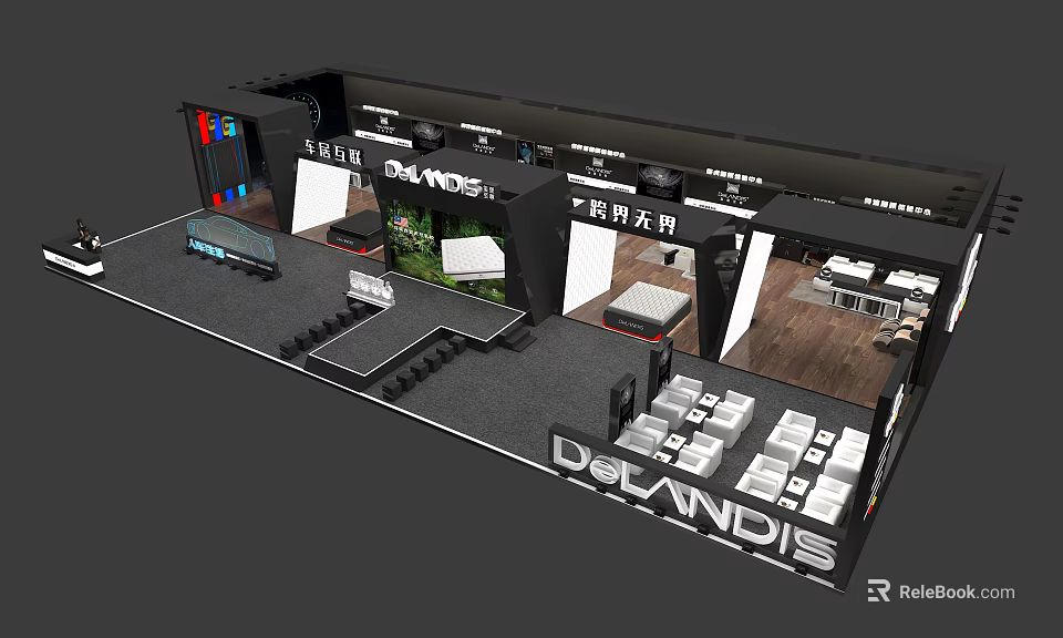 DOLANDIS Exhibition Booth Featuring Modern Design Screens Display Areas And Seats 3d model 