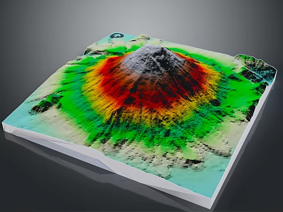 Modern 3D Volcanic Terrain Model Featuring Colorful Contour Lines And Topographic Details 3d model