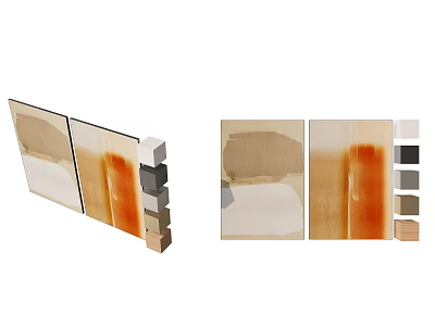 Modern Abstract Decorative Wall Art Panels With Beige Brown Orange Tones 3d model