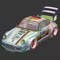 White Race Car With Number 89 Rainbow Stripes Rear Spoiler And Sponsor Logos