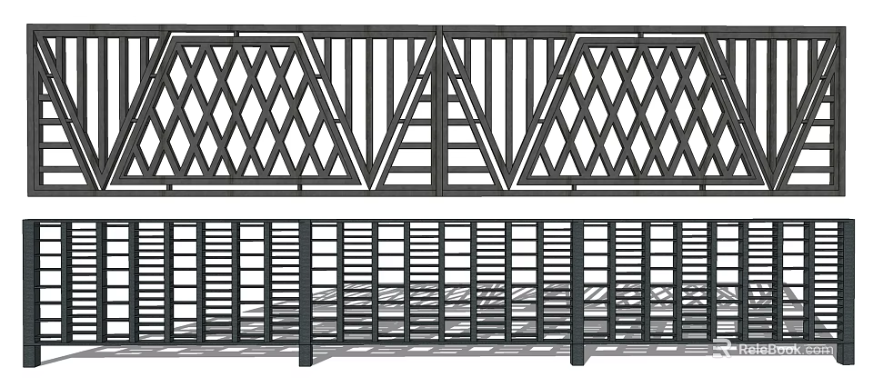 Modern Metal Fence Designs With Geometric Patterns And Vertical Slat Details 3d model 