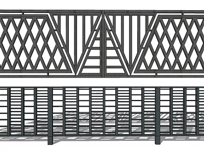 Modern Metal Fence Designs With Geometric Patterns And Vertical Slat Details 3d model