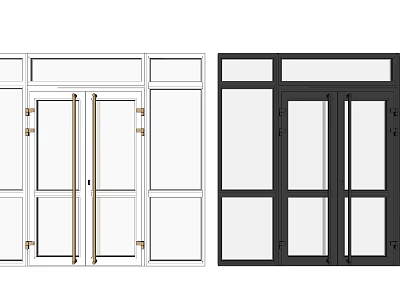 Modern Double Doors Design With White And Black Frames Glass Panels And Handles 3d model