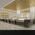Elegant Jewelry Store Interior Design With Gold Ceiling Decorative Pillars And Display Counters