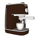 Modern Brown and Gray Coffee Machine Kitchen Appliance with Cup of Coffee on Drip Tray