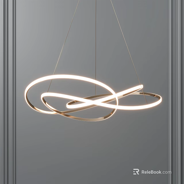 Modern Chandelier with Circular Intertwined Rings LED Lighting in Contemporary Grey Interior 3d model 