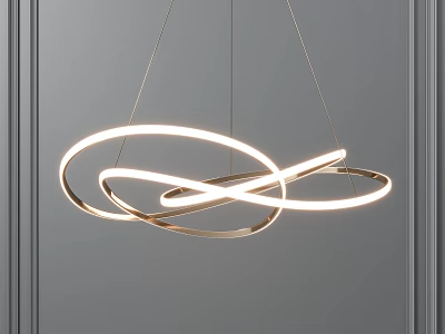 Modern Chandelier with Circular Intertwined Rings LED Lighting in Contemporary Grey Interior 3d model