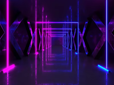 Stylish KTV Neon Corridor Featuring Purple Blue Lights and Reflective Shiny Floor 3d model