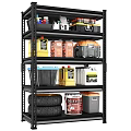Sturdy Heavy Duty Shelf With Toolboxes Jars Buckets And Tires For Garage Storage