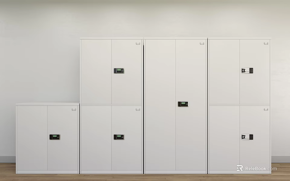 Modern White Bookcase Interior Design With Modular Cabinet Doors And Small Black Handles 3d model 