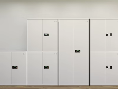Modern White Bookcase Interior Design With Modular Cabinet Doors And Small Black Handles 3d model