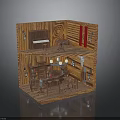 Miniature Wooden Room Model Interior With Piano Bookshelf Table Chairs And Chandelier