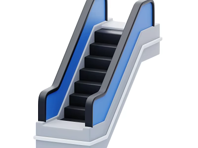Modern Escalator With Blue Handrails And Black Steps In Public Building 3d model