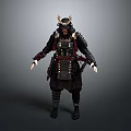 Traditional Samurai Armor With Ornate Helmet Metal Plates And Red Straps