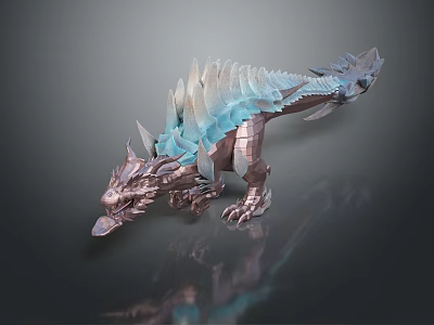 3D Rendered Dragon Game Movie Character With Blue Scales And Spiked Back 3d model