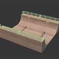 Wooden Skateboard Ramp Building With White Railings And Double Slopes