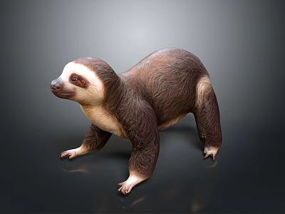 Realistic Sloth Figure With Brown And White Fur Standing Posture And Detailed Texture 3d model