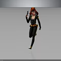 Animated Female Character With Red Hair And Black Outfit Running