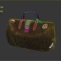 Vintage Brown Leather Handbag with Decorative Stickers and Handle Strap