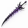 Ornate Fantasy Spiked Sword With Black Purple Design And Purple Gemstone Decoration