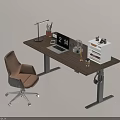 Height Adjustable Wooden Desk With Laptop Desk Lamp Clock Storage Organizer And Ergonomic Chair