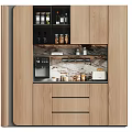 Modern Wooden Wine Cabinet With Marble Countertop Wine Bottles Drawers And Appliances