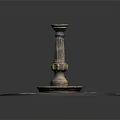 Ornate Stone Column With Carved Base On Circular Dark Textured Pavement 3d model