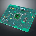 Green Circuit Board Featuring Central Chip And Various Electronic Components
