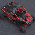 Polaris Off Road Vehicle With Red Black Exterior And All Terrain Tires