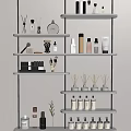 Stylish Modern Perfume Cosmetics Shelf Display With Perfume Bottles Reed Diffusers And Makeup Brushes 3d model