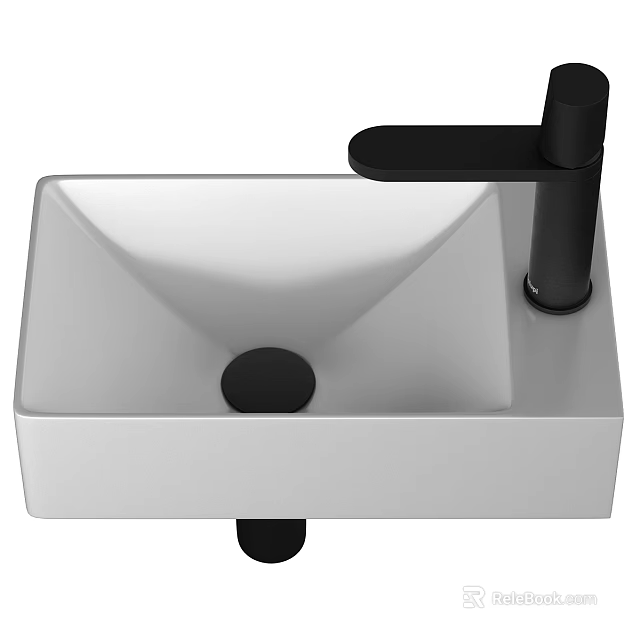 Modern White Ceramic Bathroom Wash Basin With Black Faucet And Sleek Design 3d model 