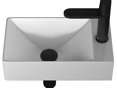 Modern White Ceramic Bathroom Wash Basin With Black Faucet And Sleek Design 3d model