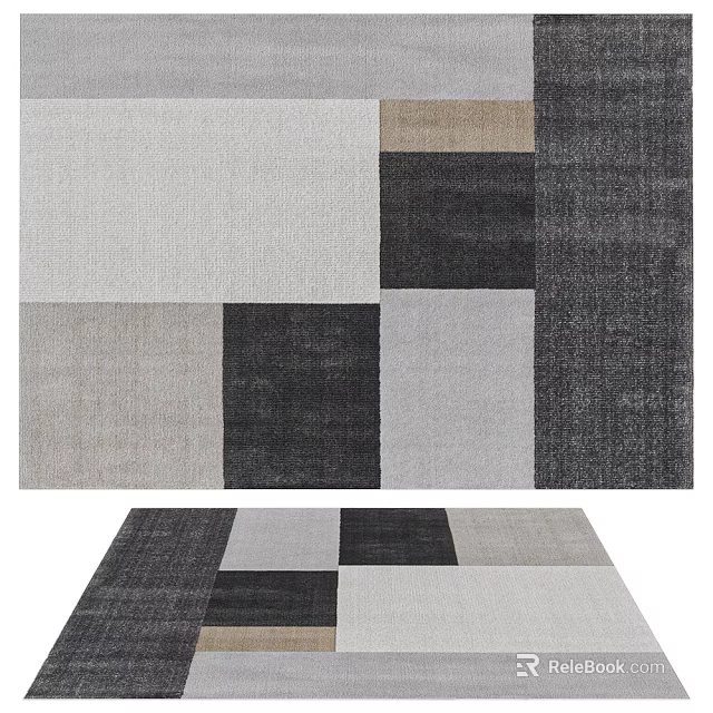 Square Area Rug With Geometric Color Block Patterns 3d model 