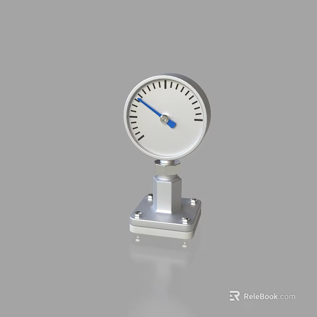 Silver Analog Clock With White Dial Blue Pointer And Metal Base Stand 3d model 
