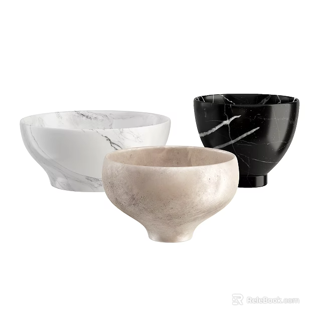 Elegant Modern Marble Decorative Ornament Set with White Black Beige Bowls 3d model 