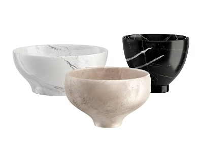 Elegant Modern Marble Decorative Ornament Set with White Black Beige Bowls 3d model