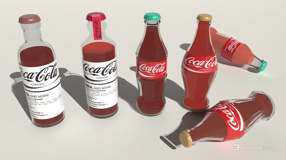 Variety Of Coca Cola Bottles With Distinct Designs 3d model 
