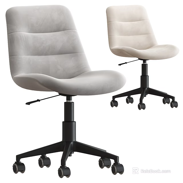 Two Modern Light Colored Office Chairs With Padded Backrest And Black Five Star Casters 3d model