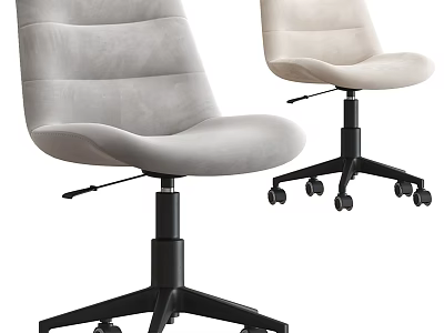 Two Modern Light Colored Office Chairs With Padded Backrest And Black Five Star Casters 3d model