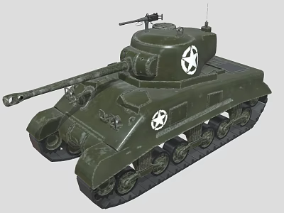 Green Military Tank With White Star Markings Gun Barrel And Tracks 3d model