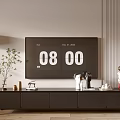 Modern TV Stand With Decorative Ornaments Plant And TV Screen In Living Room