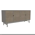 Stylish Entryway Cabinet Sideboard With Rattan Doors Wooden Frame And Black Metal Legs