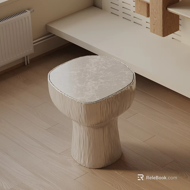 Modern Bedside Table With Marble Top And Textured Base In Light Color 3d model 