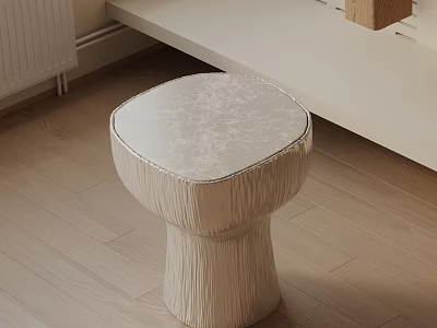 Modern Bedside Table With Marble Top And Textured Base In Light Color 3d model