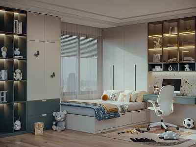 Modern Tatami Bedroom Interior With Built in Storage Desk Chair And Natural Light 3d model
