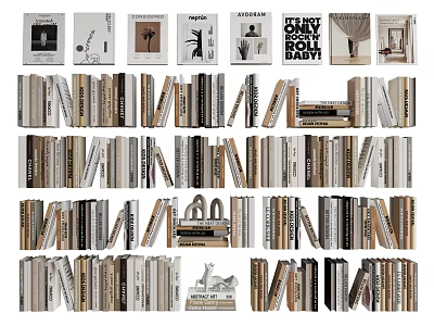Elegant Books and Magazines Collection with Diverse Covers Arranged on Wooden Shelves 3d model