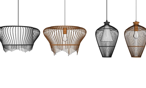 New Chinese Chandelier Bamboo Chandelier Combination 3d model