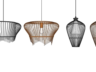 New Chinese Chandelier Bamboo Chandelier Combination 3d model