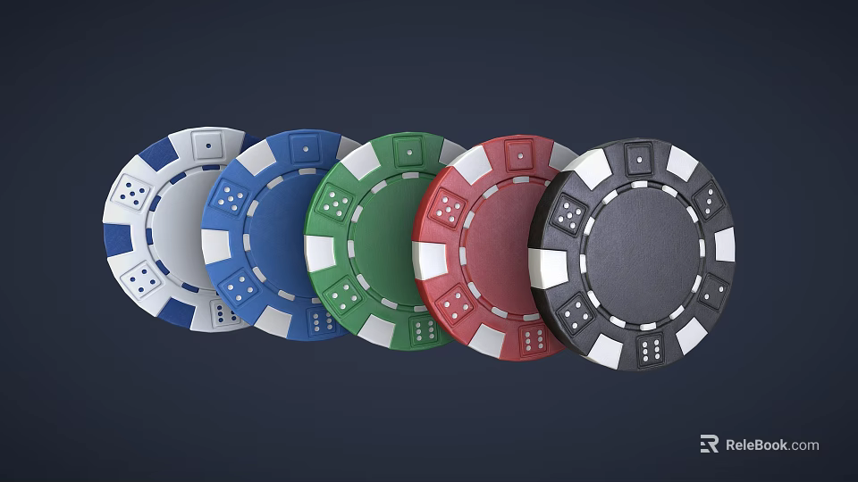 Assorted Colored Poker Chips Displayed In White Blue Green Red Black Hues Neatly Arranged 3d model 