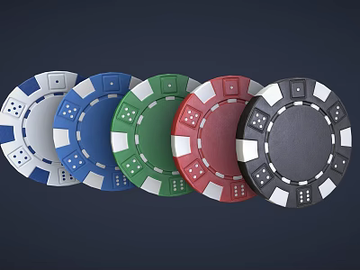 Assorted Colored Poker Chips Displayed In White Blue Green Red Black Hues Neatly Arranged 3d model
